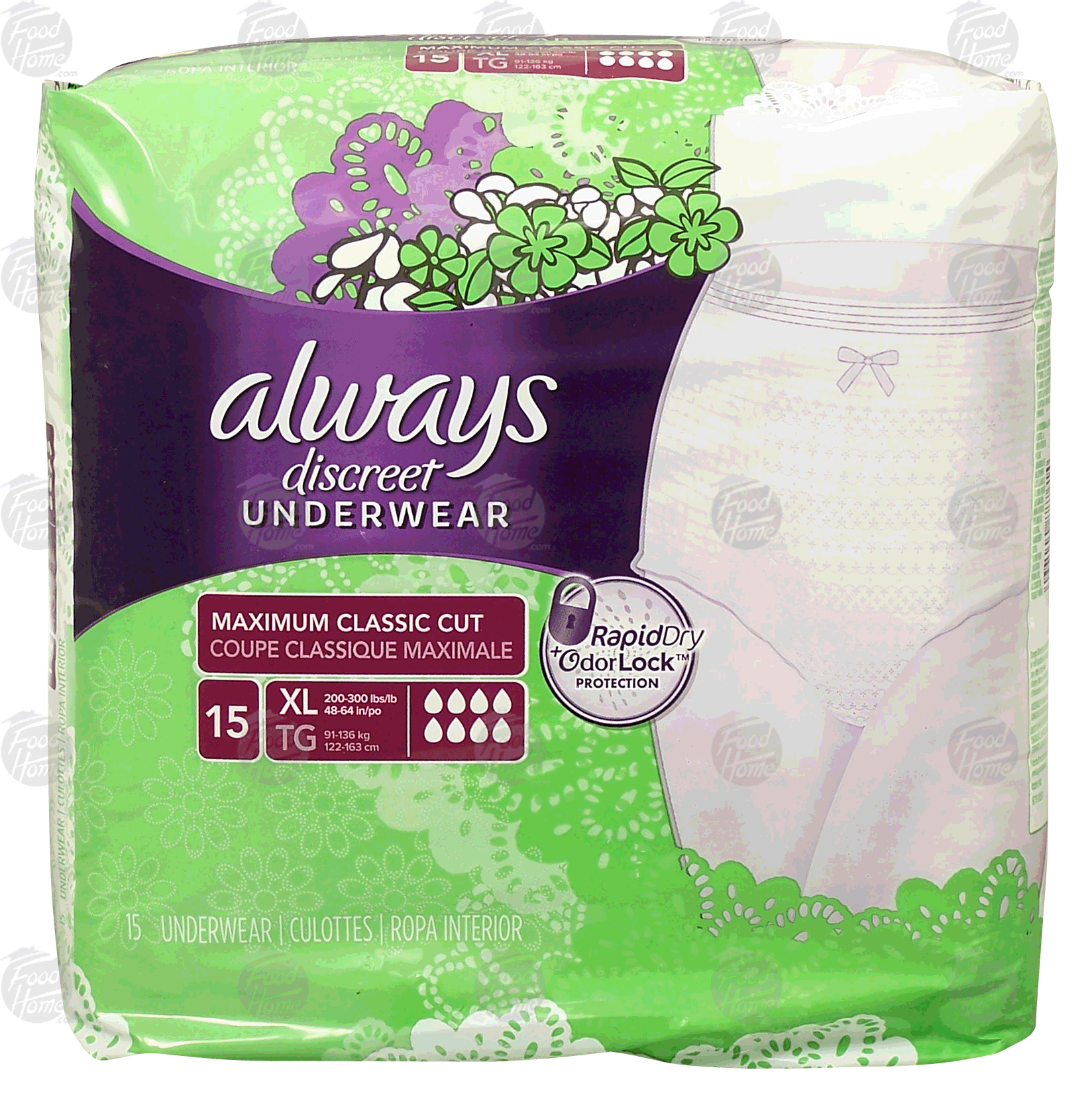 Always discreet underwear, maximum classic cut, xl 48-64 in waist, rapid dry + odor lock protection Full-Size Picture